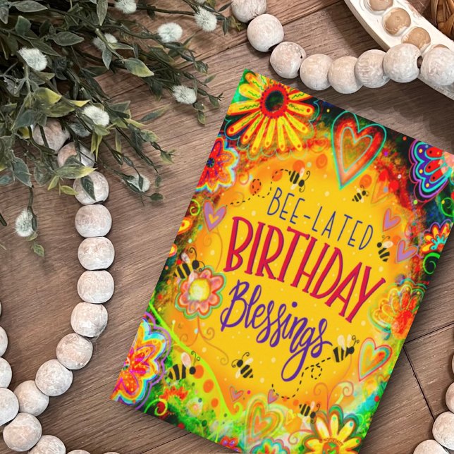 Cartão Bênçãos De Aniversário Com Amarelo Floral Divertid (Criador carregado)