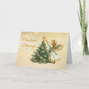 Cartão Bênçãos de Natal Angel Decorting Tree Star