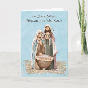 Cartão Bênçãos de Natal do Padre Cena de Natividade