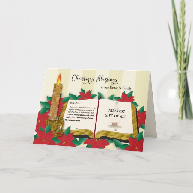 Cartão Bênçãos de Natal Pastor Christian Poinsettias (Frente)