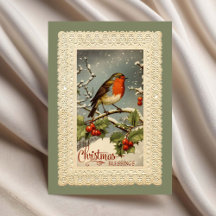 Bênçãos de Natal Robin Reprodução Vintage