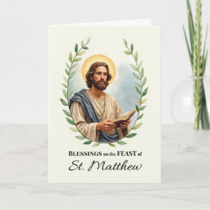 Cartão Bênçãos do Dia de São Mateus com Coroa de Folhas