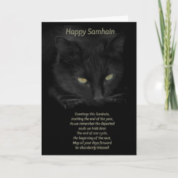 Cartão Bênçãos do Gato Preto de Samhain Feliz Samhain Cel