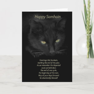 Cartão Bênçãos do Gato Preto de Samhain Feliz Samhain Cel