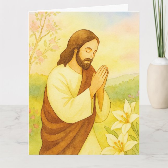 Cartão Bênçãos Pacíficas de Páscoa Aquarela (Frente)