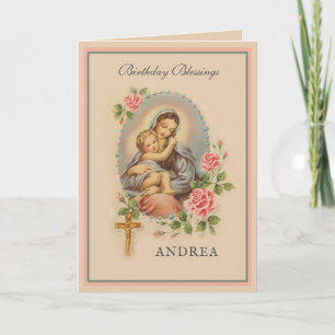 Cartão Bênçãos religiosas de aniversário Virgem Maria