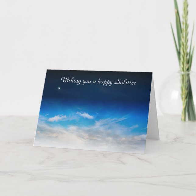 Cartão Bênçãos Solstício de Verão com céu azul e lua (Frente)