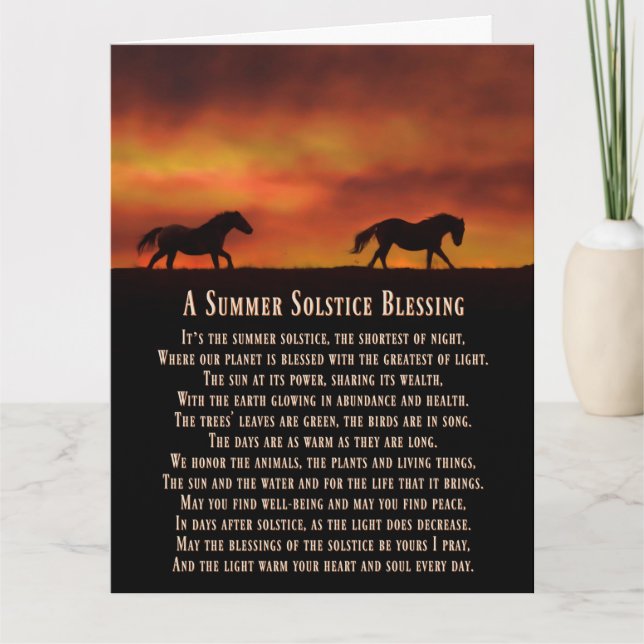 Cartão Bênçãos Solstício de Verão com Sunset e Cavalos (Frente)