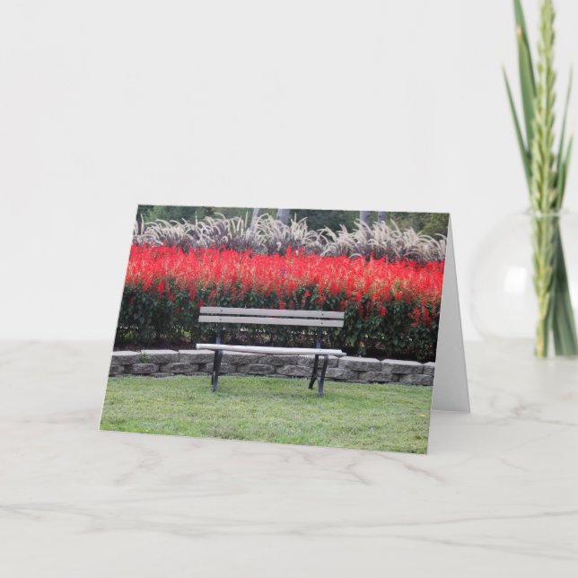 Cartão Bench Red Floral Photo (Frente)