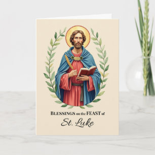 Cartão Bendição do Dia da Festa de São Lucas Folhas em Co