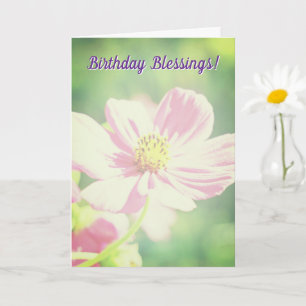 Cartão Bendições de Aniversário Rosa Floral Feliz Anivers