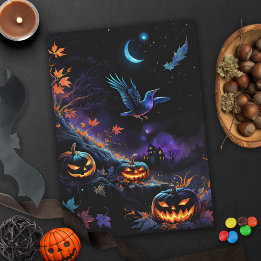 Cartão Bendito Samhain Crow & Pumpkins Noite de Halloween
