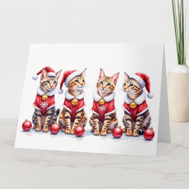 Cartão Bengal Cat Christmas Dress Santa Hat (Frente)
