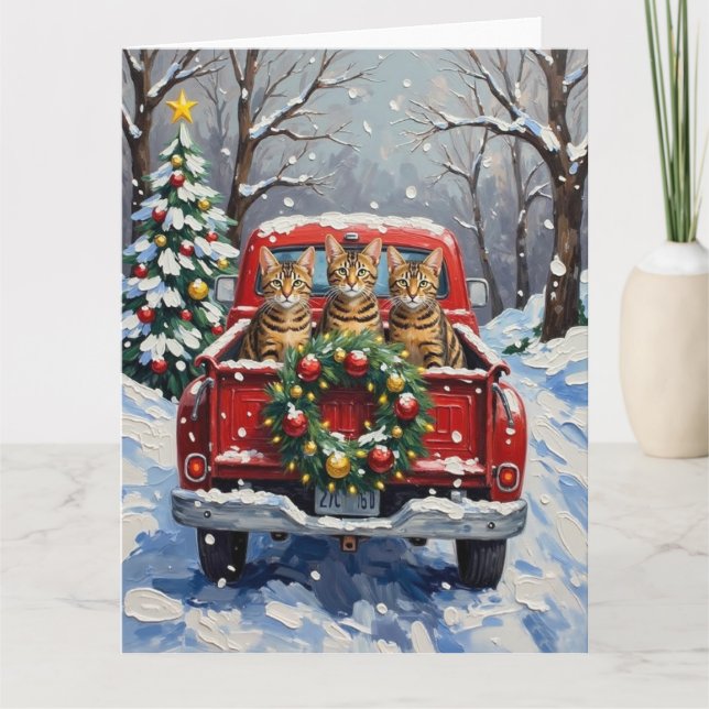 Cartão Bengal Cat Christmas Red Truck Holiday (Frente)