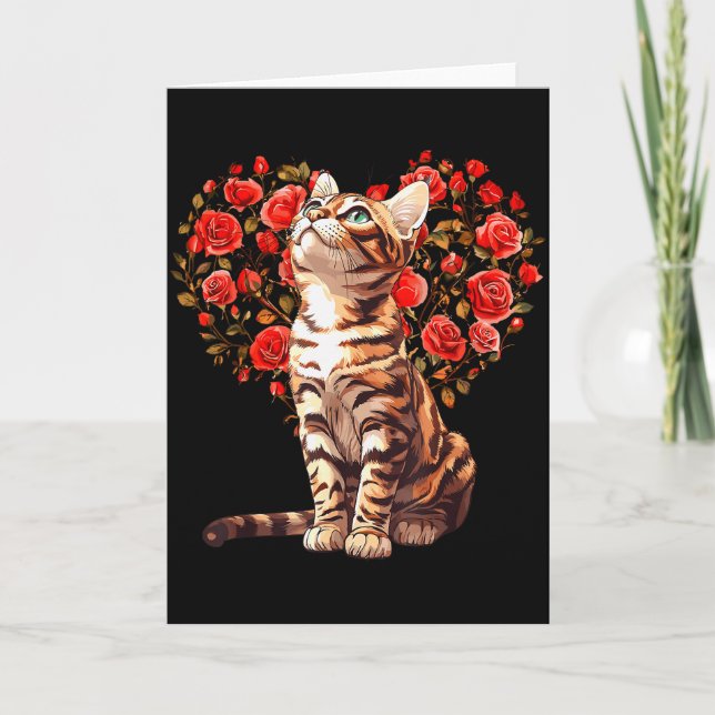 Cartão Bengal Cat Valentines Day Floral Heart Design For  (Frente)