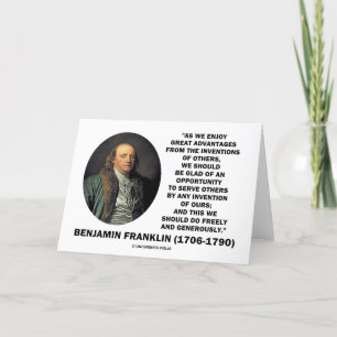 Cartão Benjamin Franklin Great Advantages Invention Quote
