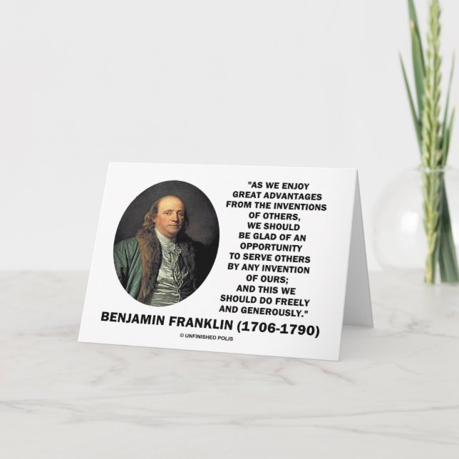Cartão Benjamin Franklin Great Advantages Invention Quote (Frente)