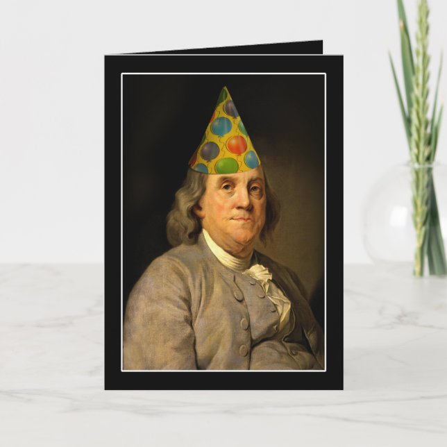 Cartão Benjamin Franklin Happy Birthday (Frente)