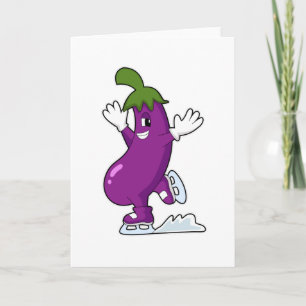 Cartão Beringela no patinagem no gelo com patins de gelo