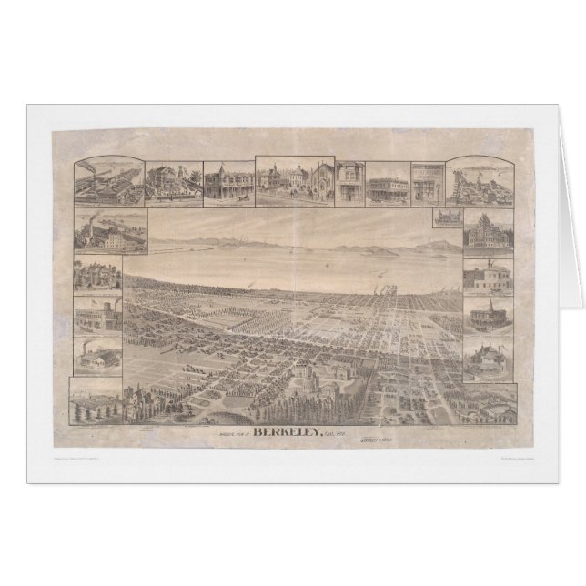 Cartão Berkeley, mapa panorâmico 1891 do CA (0099A) - (Frente Horizontal)