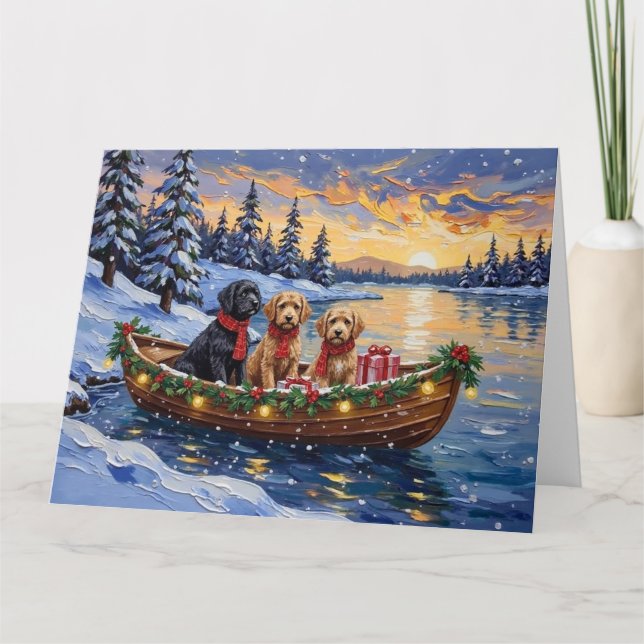 Cartão Bernedoodle Christmas Boat Holiday (Frente)