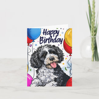 Cartão Bernedoodle com Balões