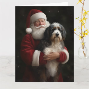 Cartão Bernedoodle com o Papai Noel Festivo Natal