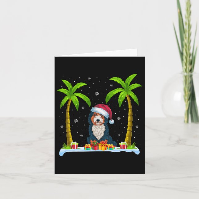 Cartão Bernedoodle Dog Santa Hat Palm Tree Beach Xmas Paj (Frente)