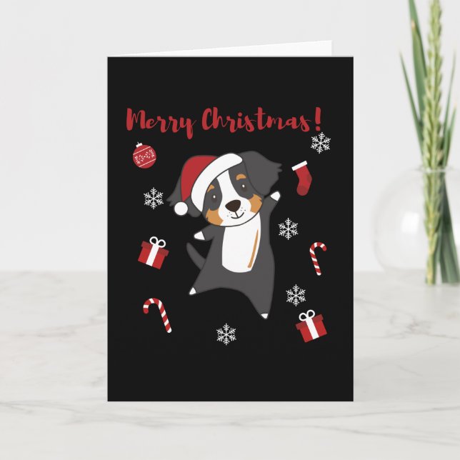 Cartão Bernese Merry Christmas Happy Christmas Dogs (Frente)
