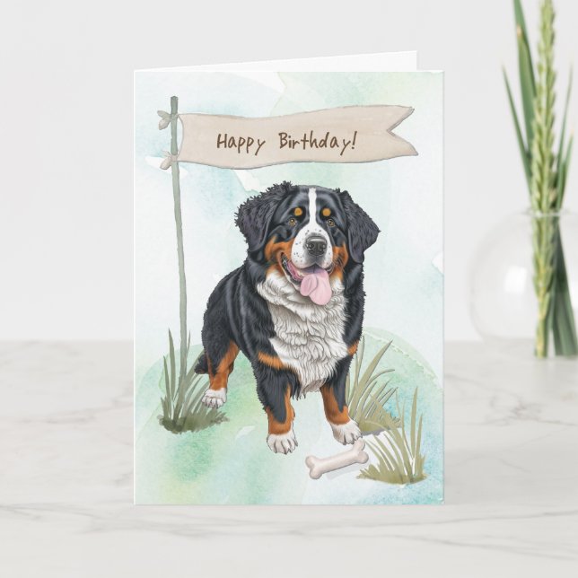 Cartão Bernese Mountain Breed Dog Sob Sinal de Aniversári (Frente)