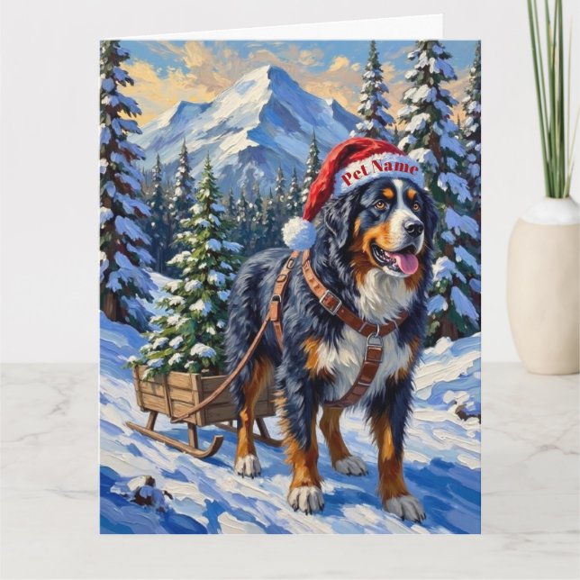 Cartão Bernese Mountain Dog Christmas Tree Hauler Hat (Frente)