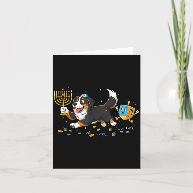 Cartão Bernese Mountain Dog Dreidel Menorah Hanukkah Wome (Frente)