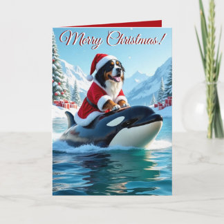Cartão Bernese Mountain Dog e Orca Christmas