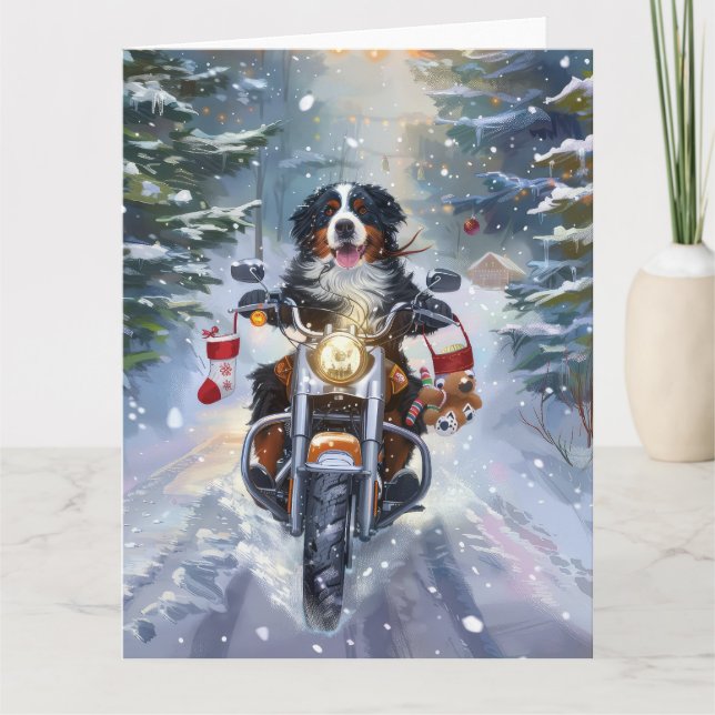Cartão Bernese Mountain Dog no natal (Frente)