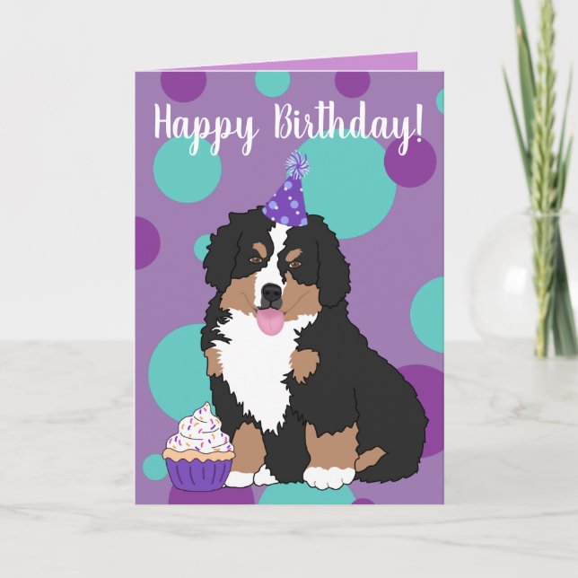 Cartão Bernese Mountain Dog Puppy Aniversário (Frente)