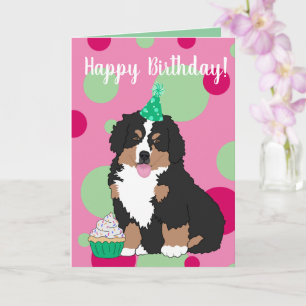 Cartão Bernese Mountain Dog Puppy Aniversário