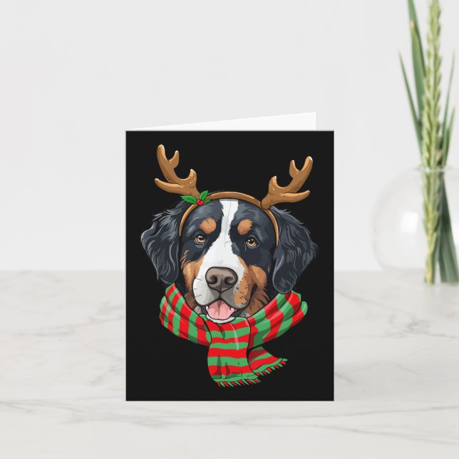Cartão Bernese Mountain Dog Reindeer Santa Hat (Frente)