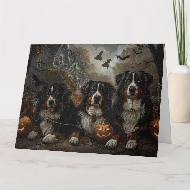 Cartão Bernese Mountain Halloween Night Doggy Delight (Frente)