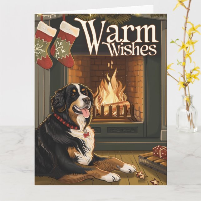 Cartão Bernese Mountain no Natal da neve (Flor Amarela)