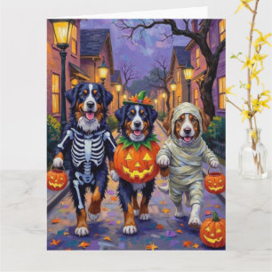 Cartão Bernese Mountain Pedindo Doces no Halloween 
