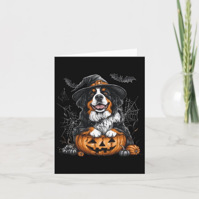 Cartão Bernese Mountain Pumpkin Halloween Ação de Graças (Frente)