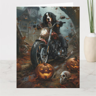 Cartão Bernese Mountain Riding Motorcycle Halloween Scary