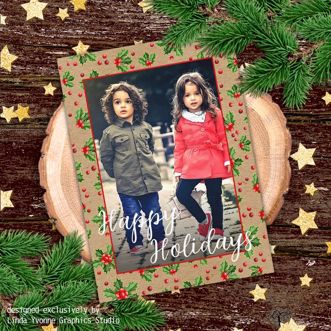 Cartão Berries Vermelhos Holly Vermelhos de Feriado Cláss (Criador carregado)