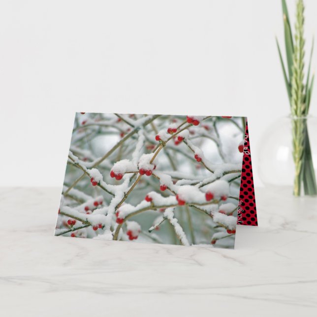 Cartão Berries vermelhos no Natal da neve (Frente)