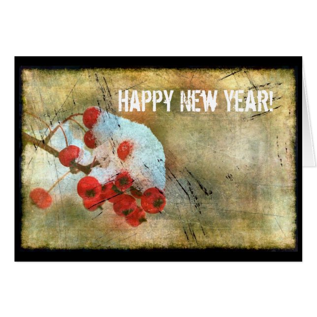 Cartão Berry Cold Grunge, Feliz ano novo! (Frente Horizontal)