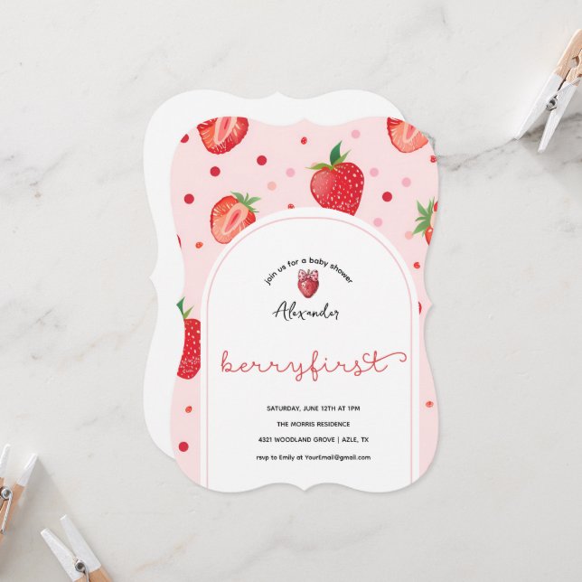 Cartão Berry Primeiro Aniversário, primeiro aniversario (Frente/Verso In Situ)