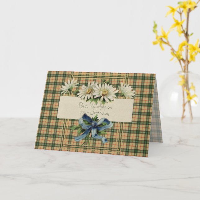 Cartão Best Birthday Wishes Saskatchewan Province Tartan (Flor Amarela)