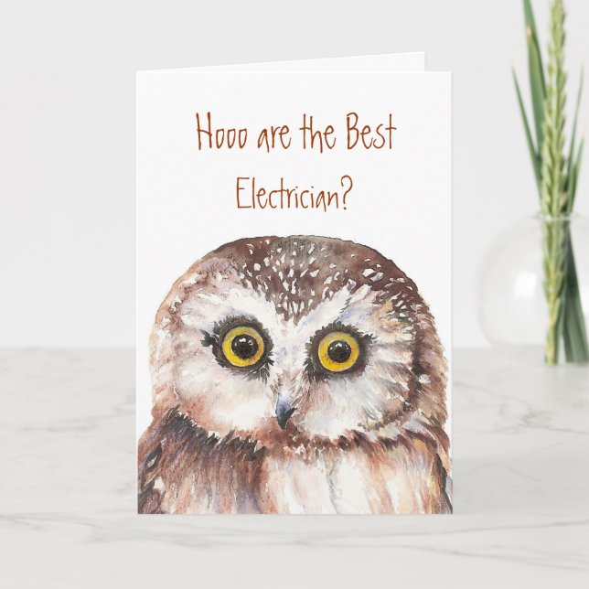 Cartão Best Electrician Wise Owl Humor (Frente)