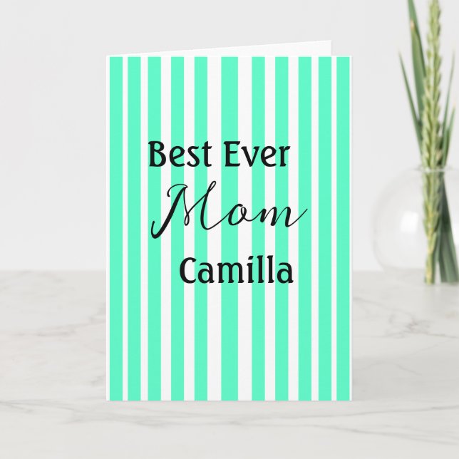 Cartão Best ever mom green stripped pattern pastel neon  (Frente)
