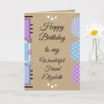 Cartão Best friend birthday rustic purple<br><div class="desc">Personalize this rustic Birthday Card for your wonderful Friend.
Designed in purple,  blue,  lilac and white.
Wishing you a birthday as beautiful and lovely as you.
Remember to make a wish.
*Kraft graphic effect background.
*Real Kraft card is not used</div>